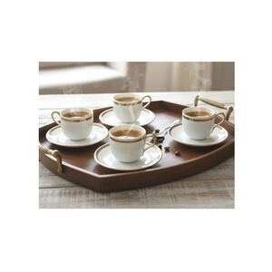 Vintage Noritake Espresso Cup Saucer Set, 8 Pcs, Porcelain Gold Greek Key Trim
